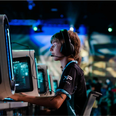 young boy playing an online video game